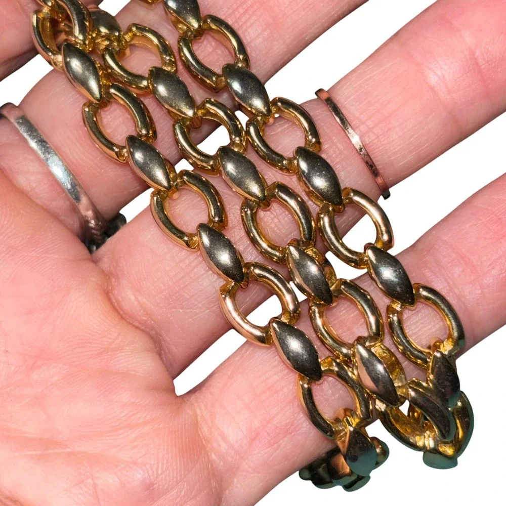 Chain Necklace Gold Silver Two-Tone Chunky Oval Link 18 Inch Statement Jewelry